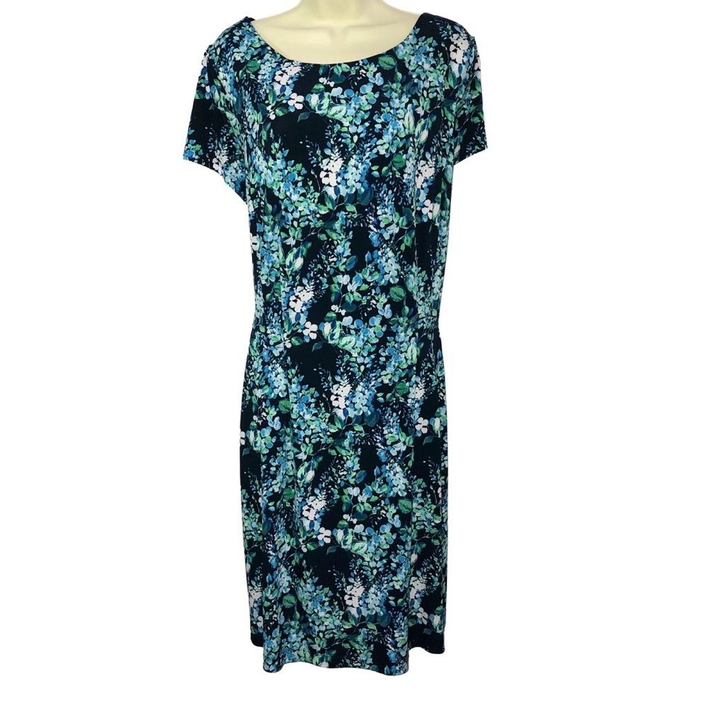 NWT Roz & Ali Dress Barn Flowy Navy Blue Floral‎ Midi Dress Plus Size Womens 18W